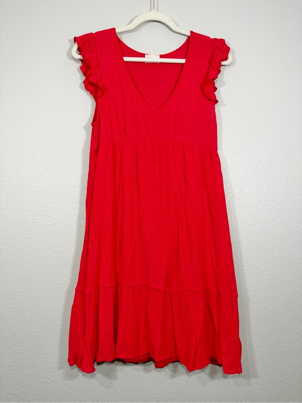 Dee Elly Dress V‑Neck Red Midi Ruffle Cap Sleeves Spring Sundress Light Women L
